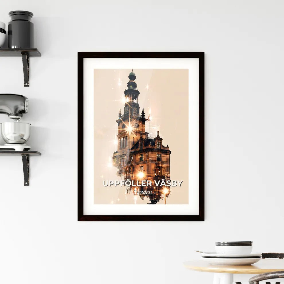 Upplands Väsby Skyline, Poster Art Composite - A building with a clock tower Custom Print