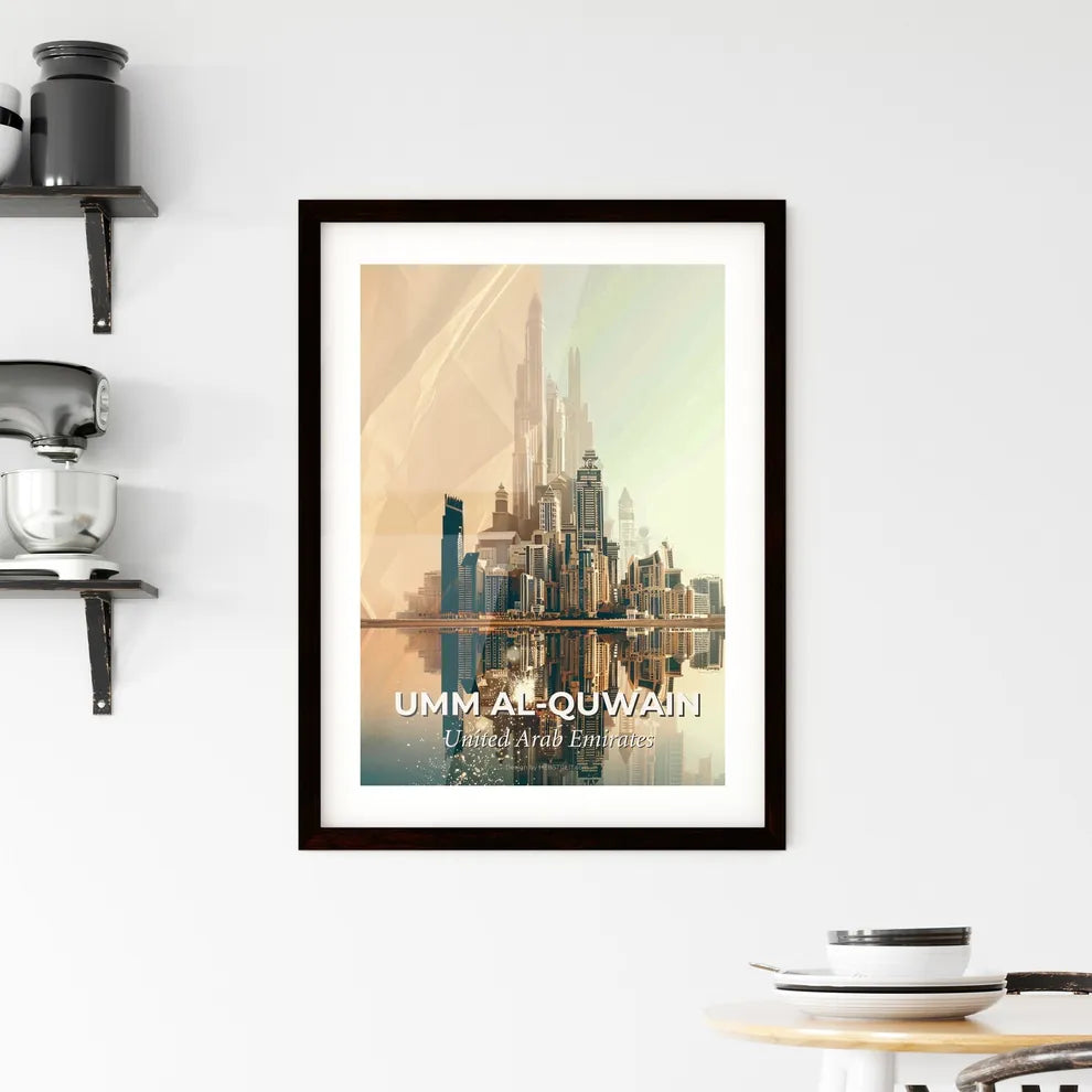 Umm al-Quwain Skyline Cityscape Fine Art Poster - A city with tall buildings reflected in water Custom Print