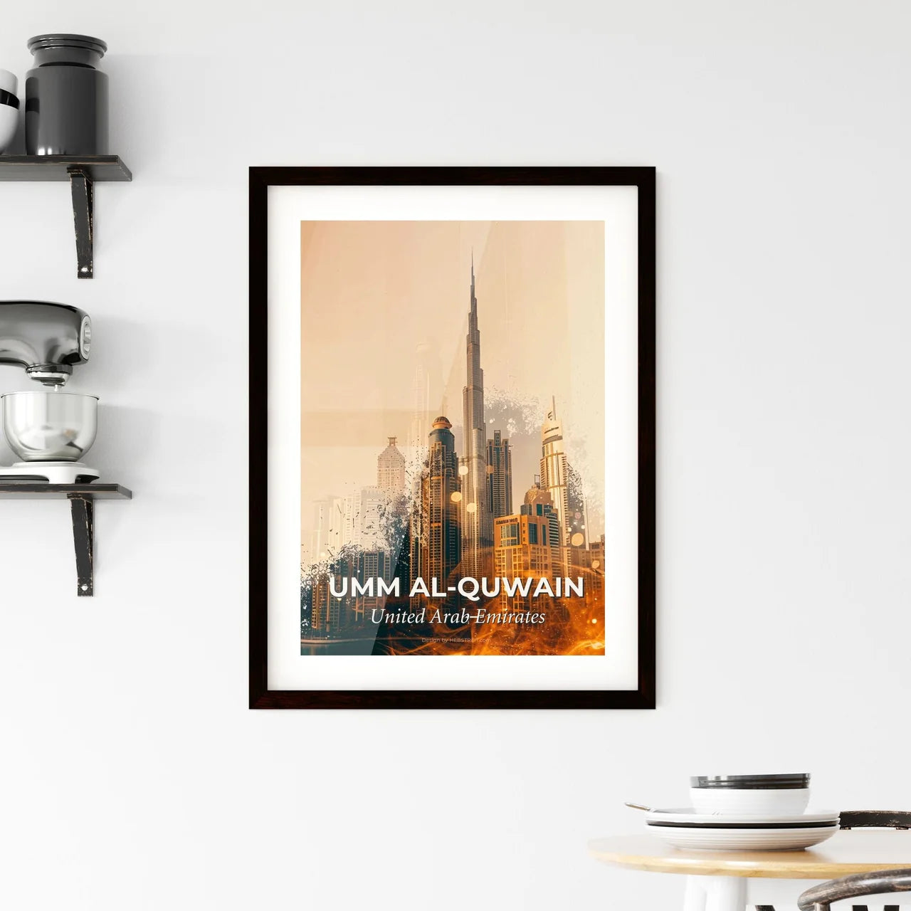 Umm al-Quwain Skyline Cityscape Art Poster - A city skyline with a tall tower Custom Print