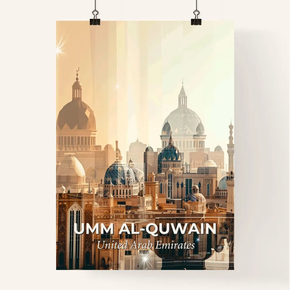 Umm al-Quwain Cityscape Art Poster - A city with many domes and a body of water Poster