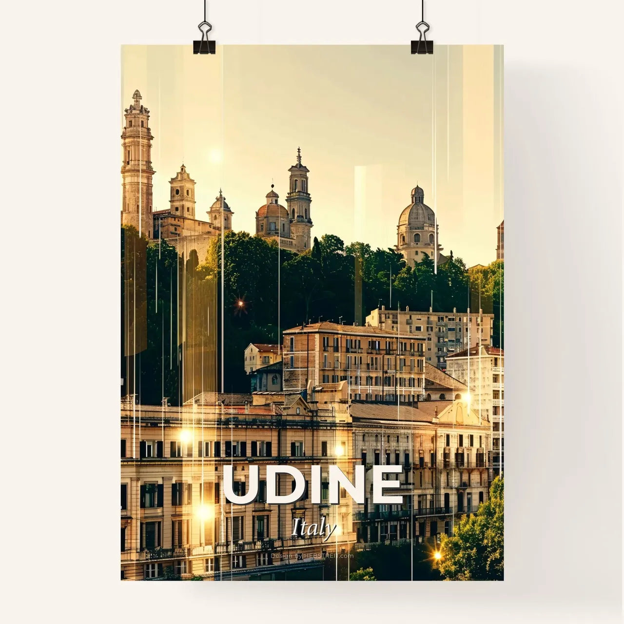 Udine City Skyline Poster Art with Sparkling Lights - A city with many buildings and trees Poster