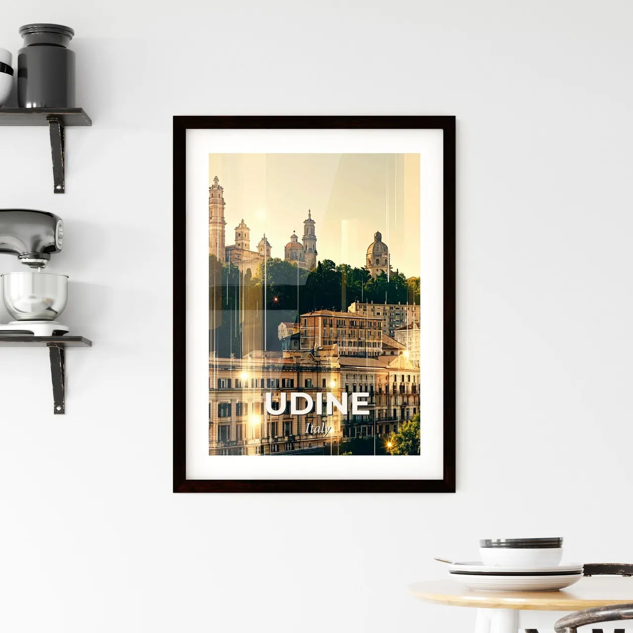 Udine City Skyline Poster Art with Sparkling Lights - A city with many buildings and trees Custom Print