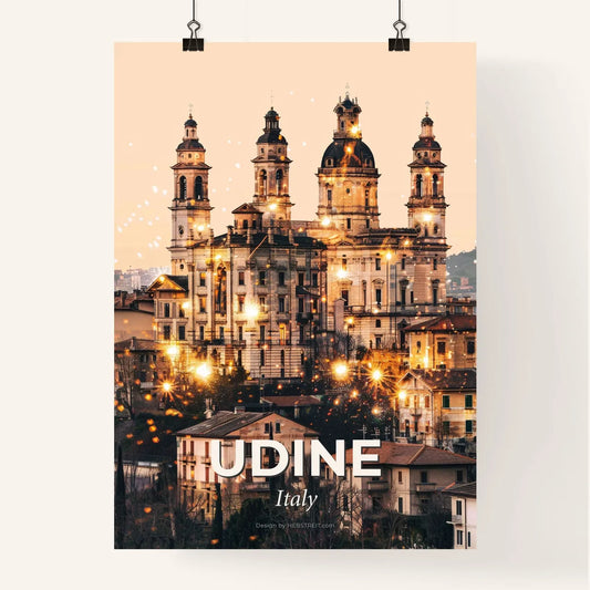 Udine City Skyline Architecture Art Print Poster Beige - A large building with many towers and lights Poster