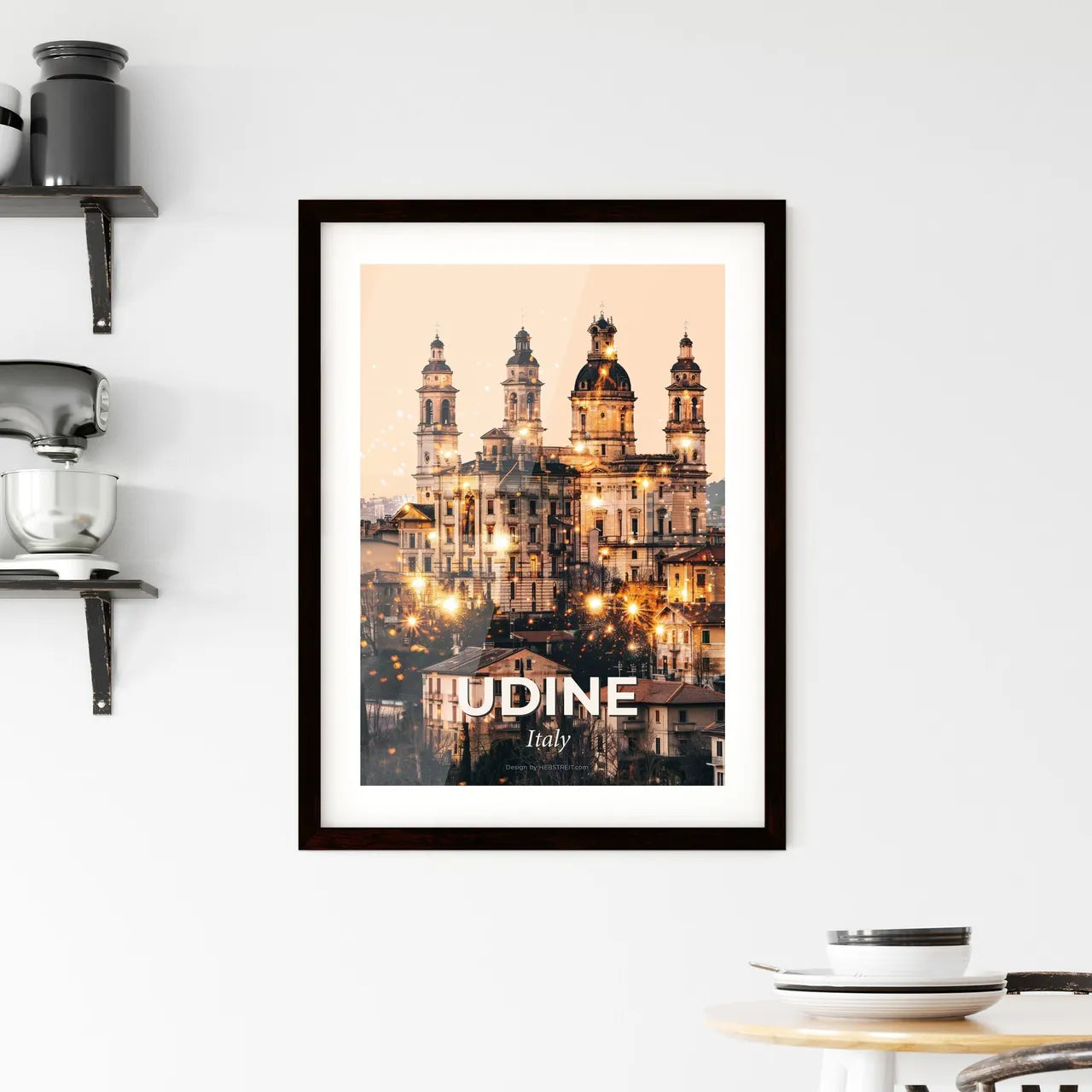 Udine City Skyline Architecture Art Print Poster Beige - A large building with many towers and lights Custom Print