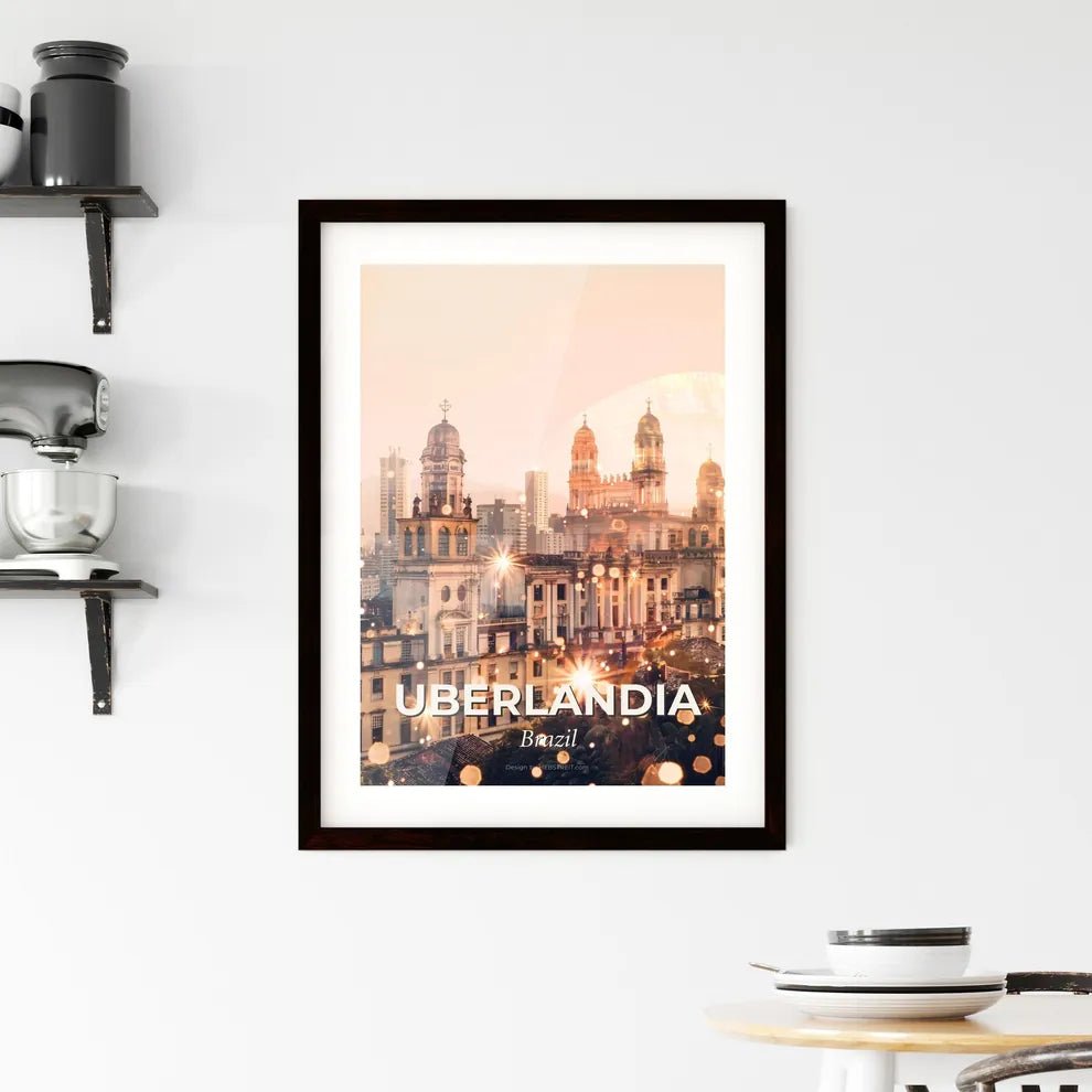 Uberlandia Brazil: Iconic Skyline Poster - A large building with many towers and a city skyline Custom Print