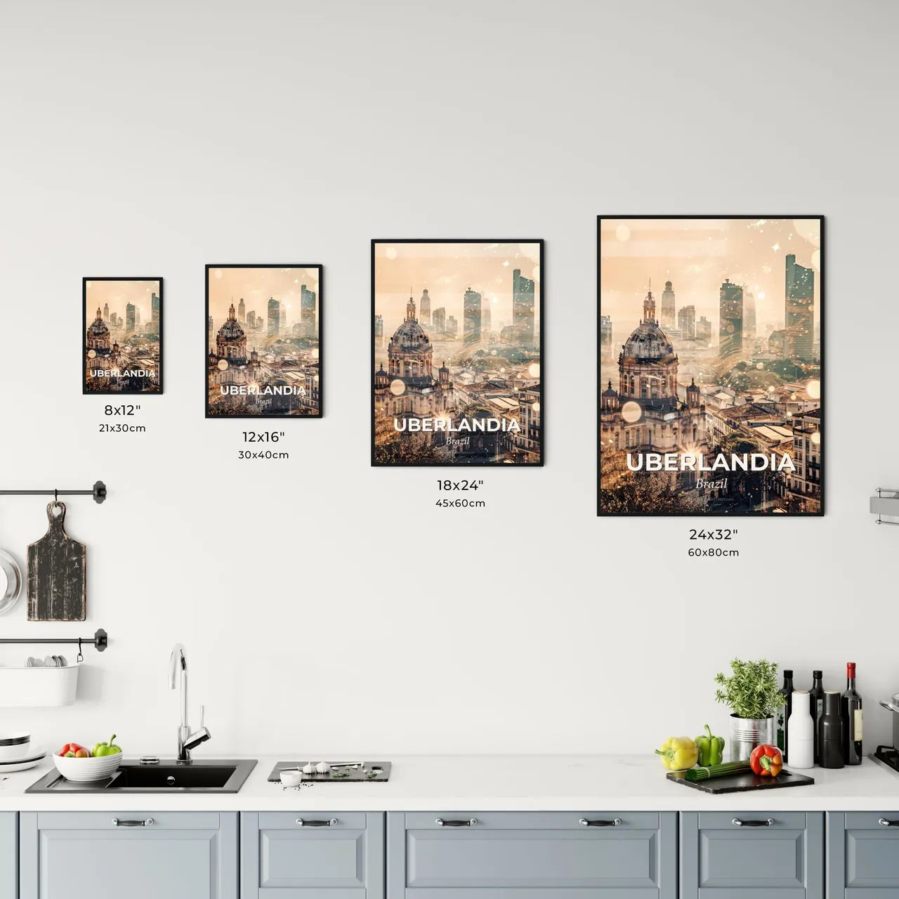 Uberlandia Skyline Composite Art Cityscape Poster - A city with a dome and buildings Size Chart