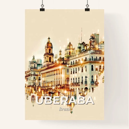 Uberaba Skyline Double Exposure City Art - A building with many windows and a reflection of lights Poster