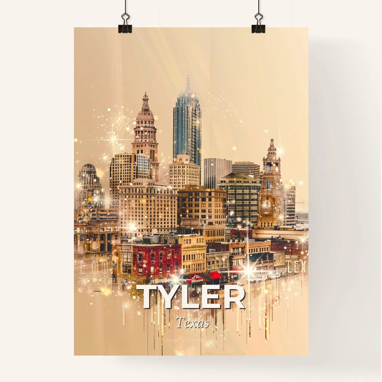 Tyler, Texas: City Skyline Art Deco Poster - A city skyline with many tall buildings Poster