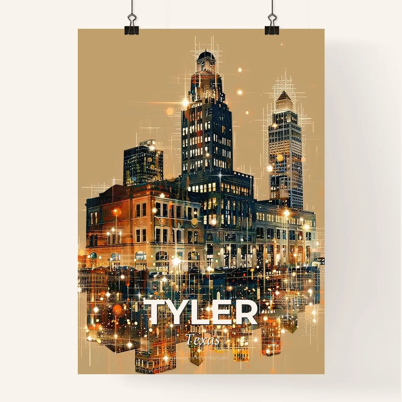 Tyler City Skyline Composite Art Poster - A city skyline with many buildings reflecting in water Poster