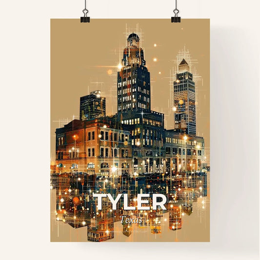 Tyler City Skyline Composite Art Poster - A city skyline with many buildings reflecting in water Poster