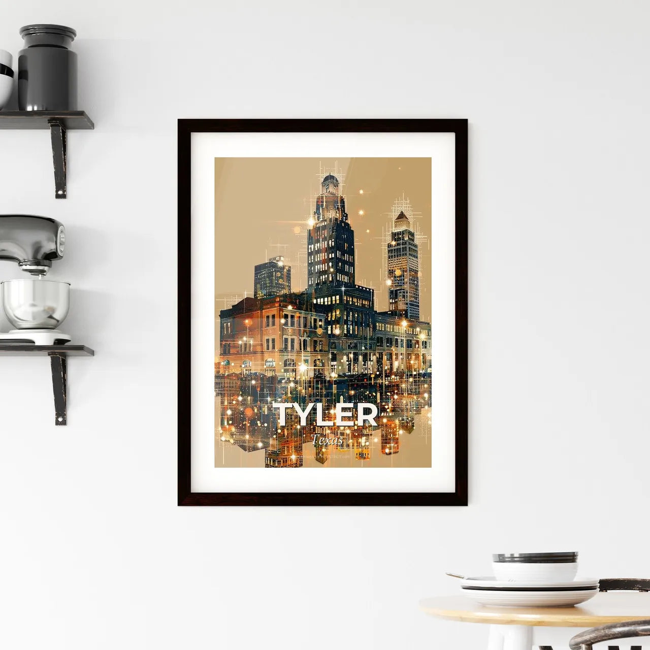Tyler City Skyline Composite Art Poster - A city skyline with many buildings reflecting in water Custom Print