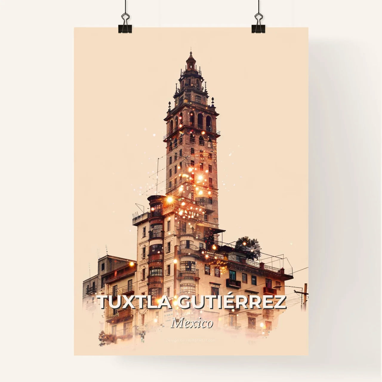 Tuxtla GutiÃ©rrez City Artwork with Local Flair - A tall building with a tower Poster