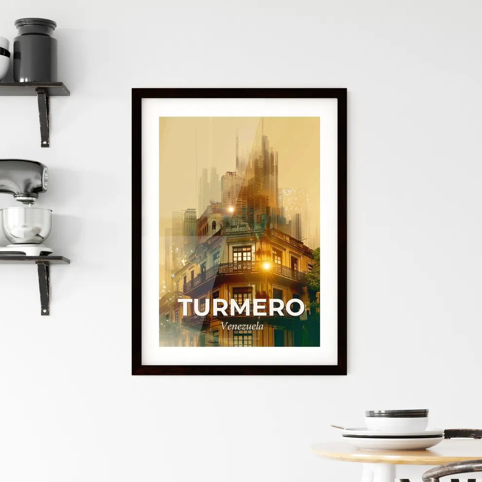 Turmero Skyline Double Exposure Composite Art Poster Framed Print