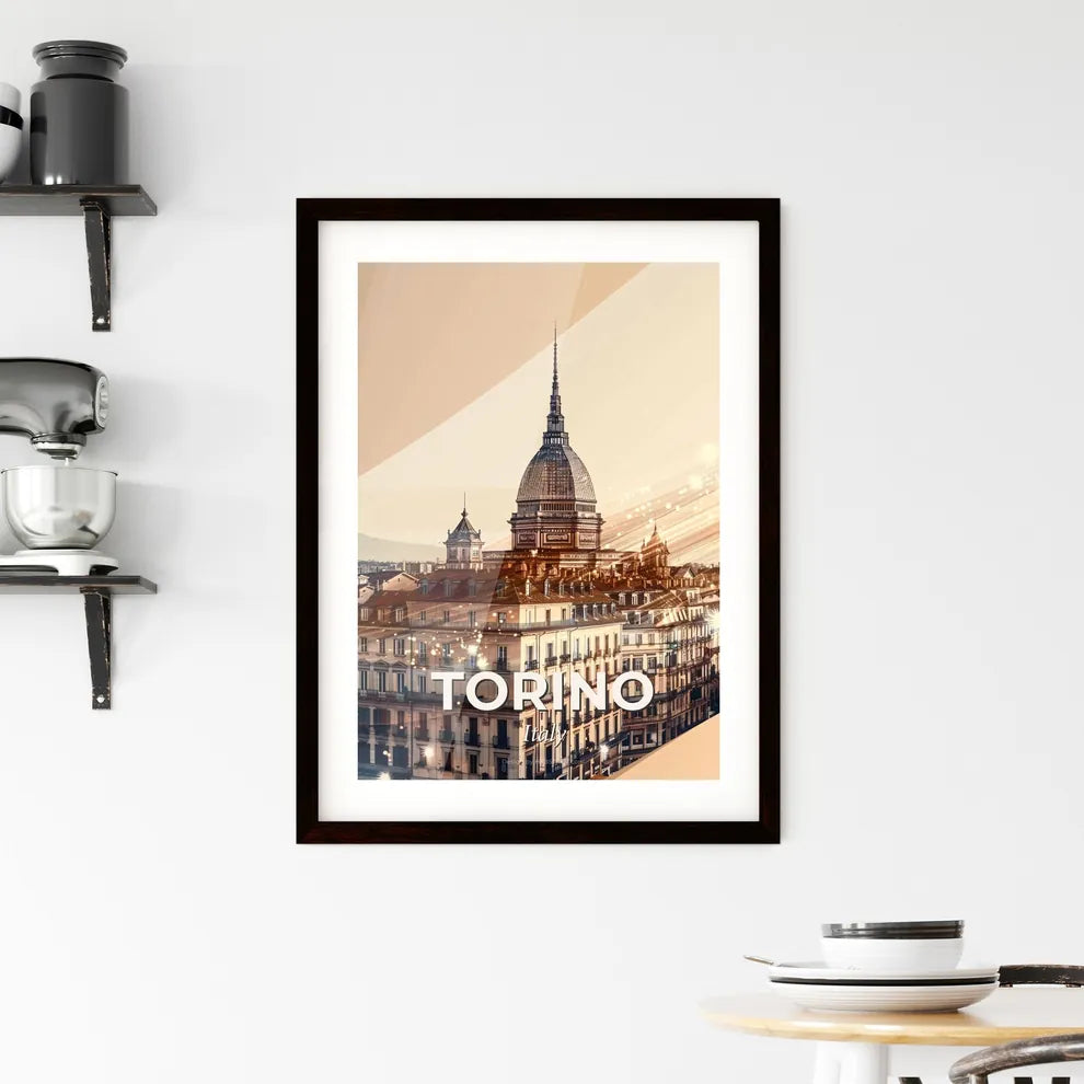 Turin Skyline Composite Art Bright Beige Poster Framed Print