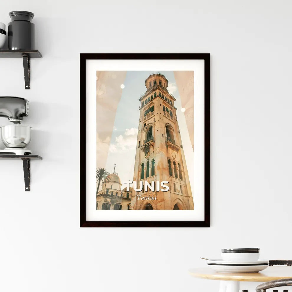 Tunis Skyline Double Exposure Art Poster Framed Print