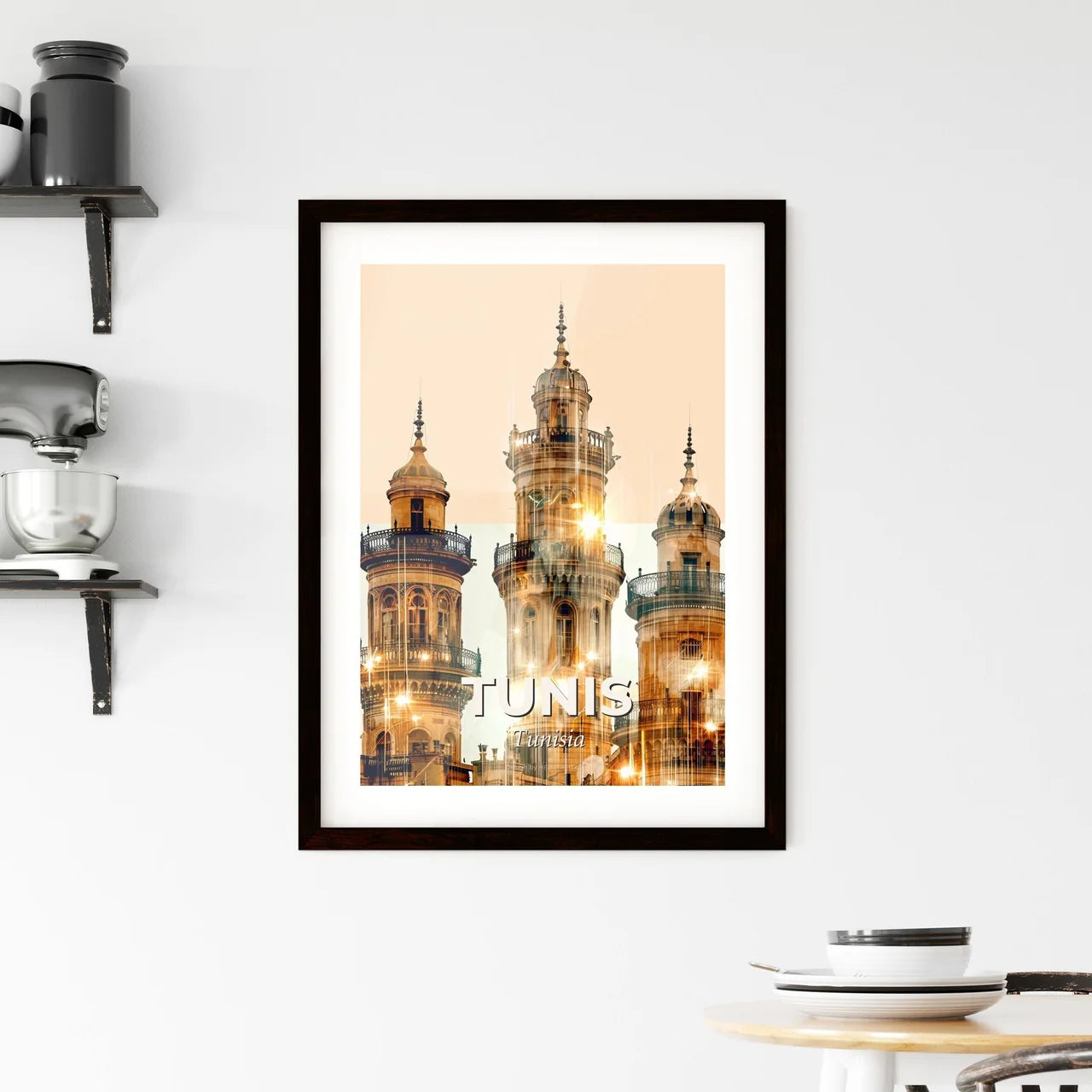 Tunis Skyline Minimalist Double Exposure Poster Framed Print