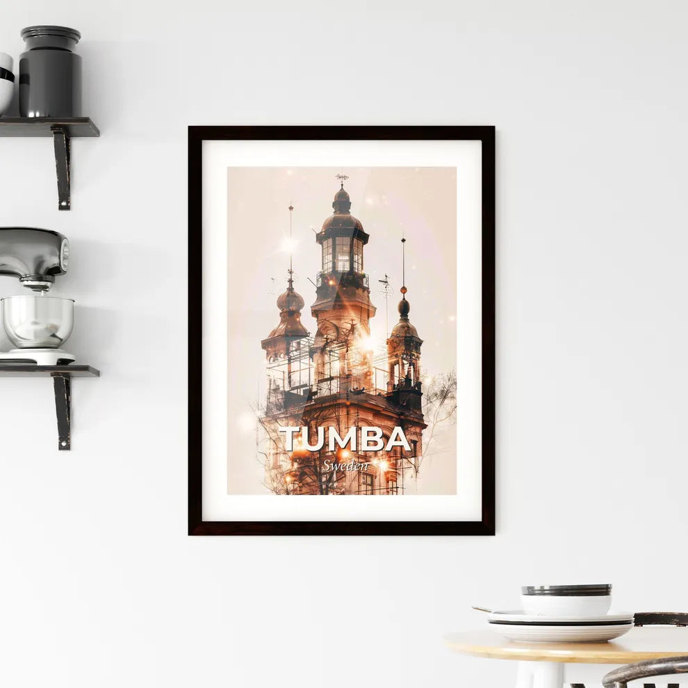 Tumba Architectural Silhouette Double Exposure Skyline Framed Print