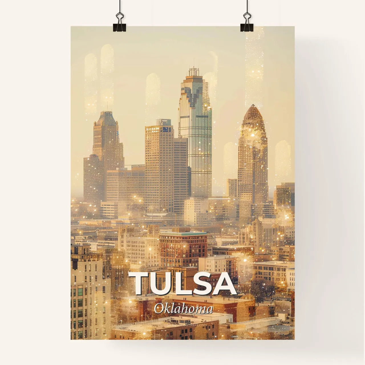 Tulsa Oklahoma Skyline Nightlife Paper Artwork Poster
