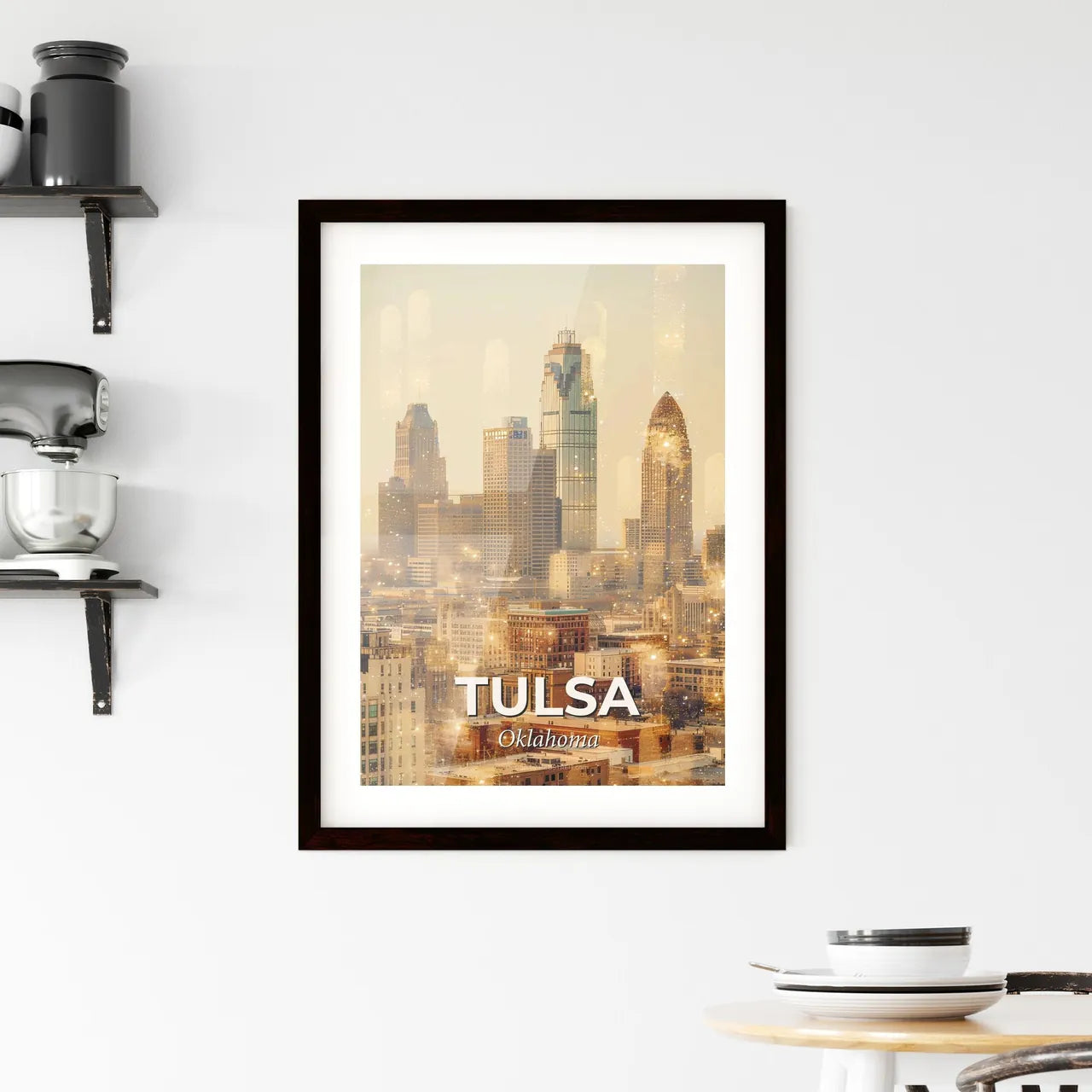 Tulsa Oklahoma Skyline Nightlife Paper Artwork Framed Print