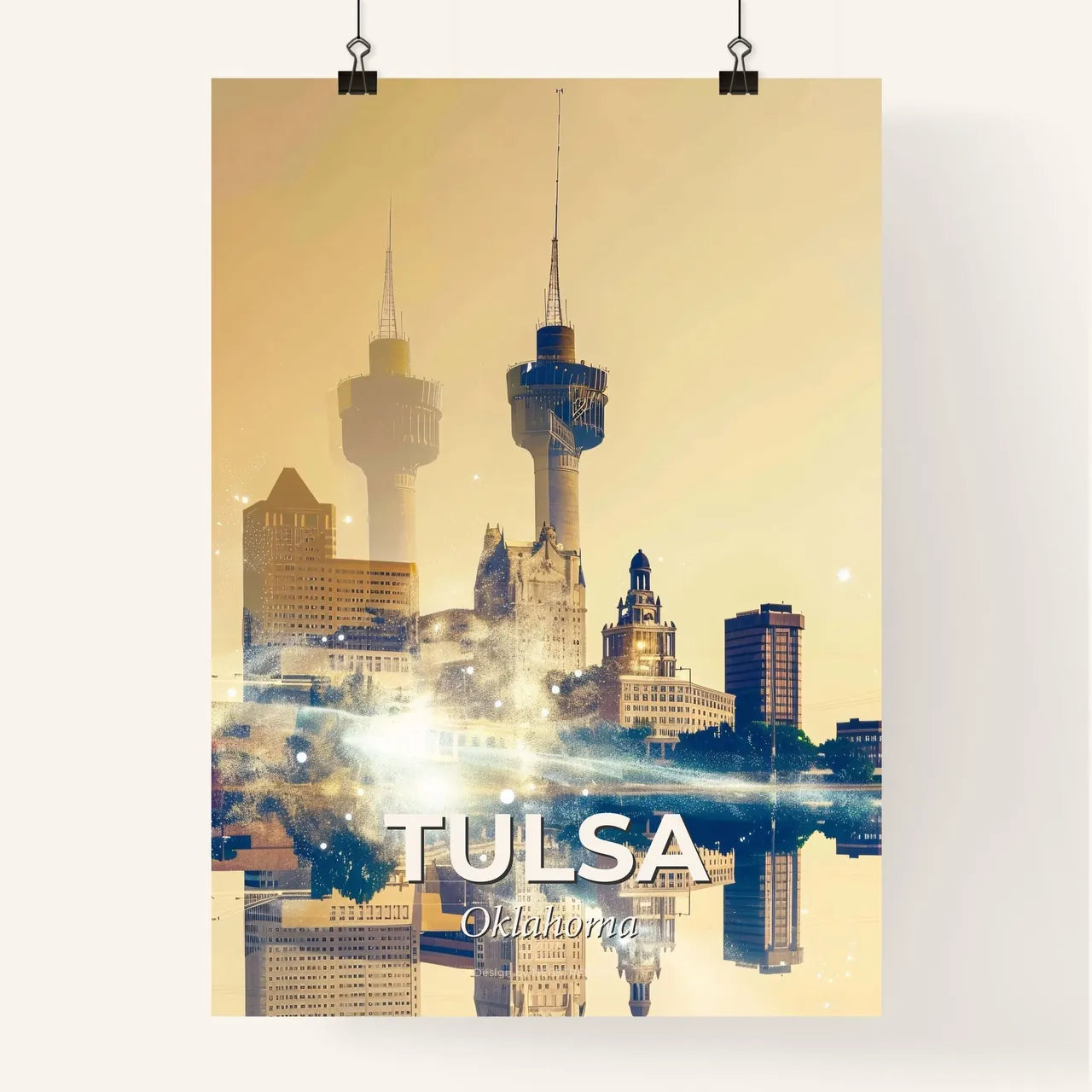 Tulsa Skyline Poster: Beige Brights and Local Sparkles Poster