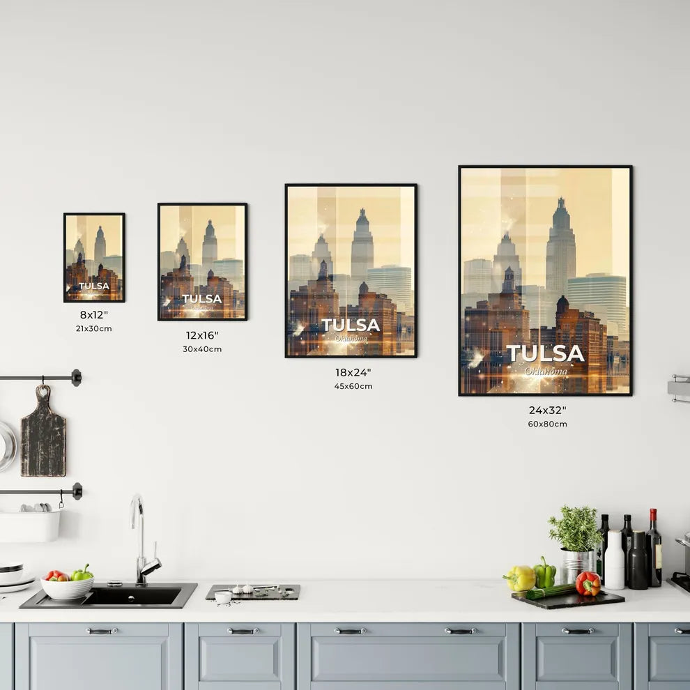 Tulsa Skyline Cityscape Glowing Beige Office Art