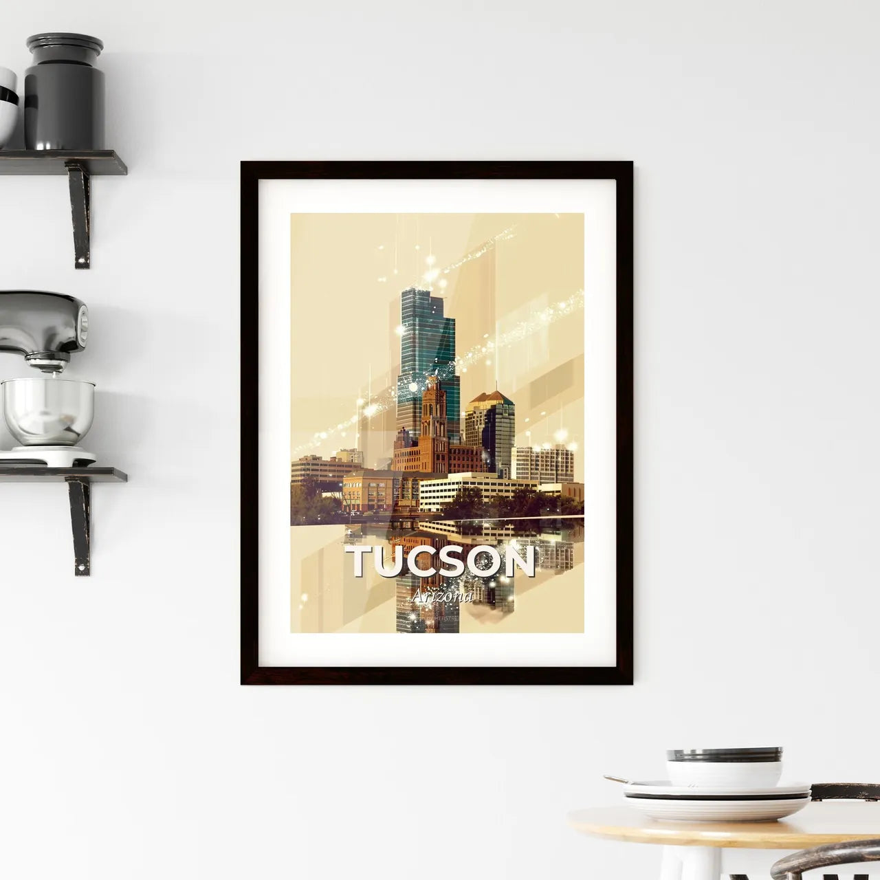 Tucson City Double Exposure Skyline Art Framed Print