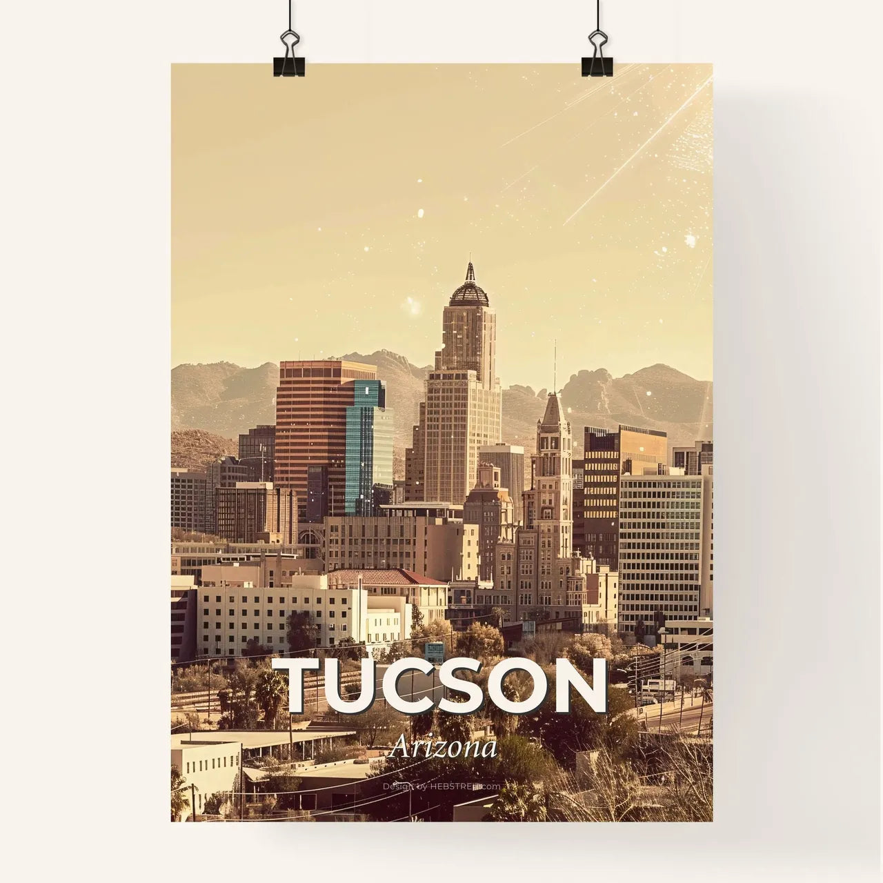 Tucson City Skyline Double Exposure Poster Art Poster