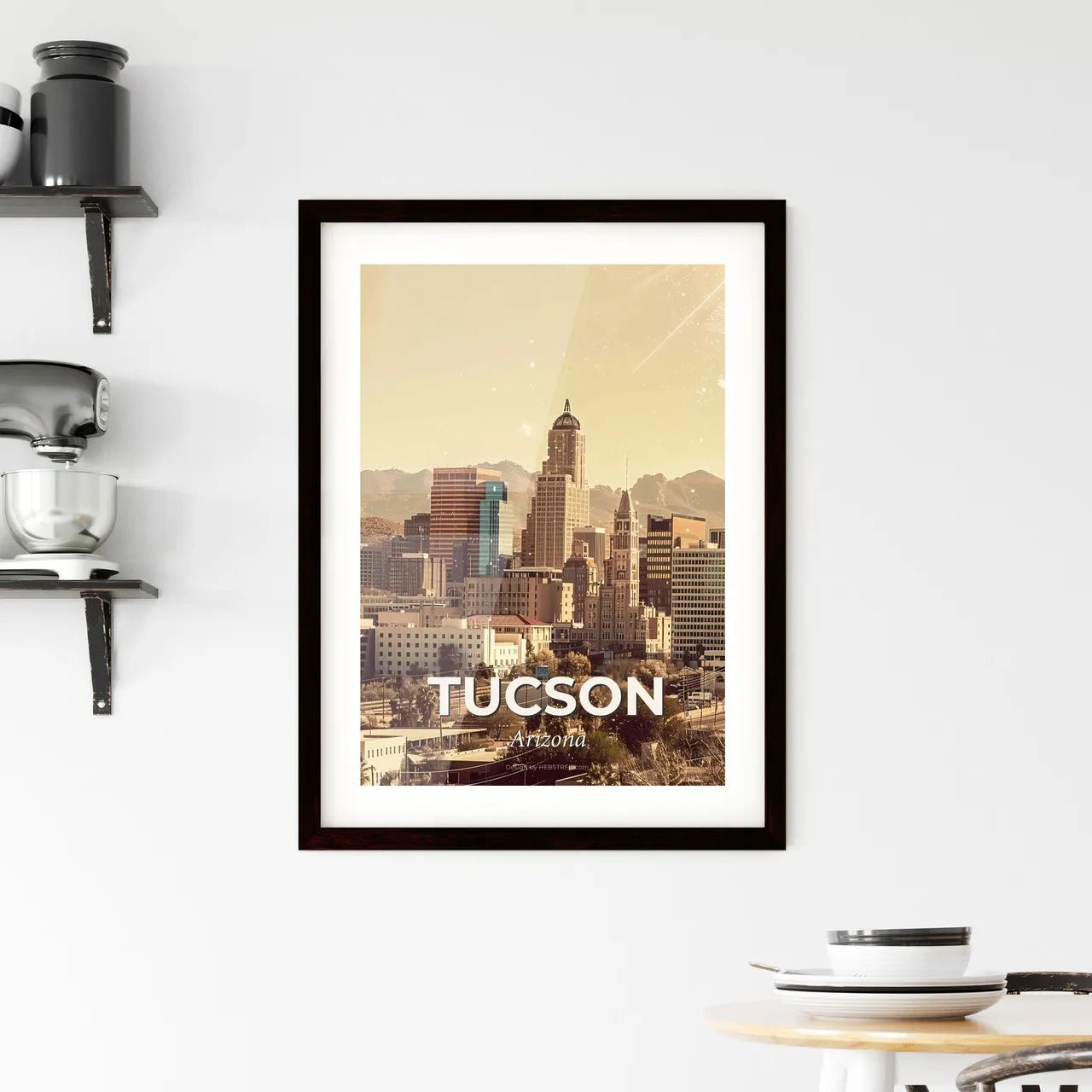 Tucson City Skyline Double Exposure Poster Art Framed Print