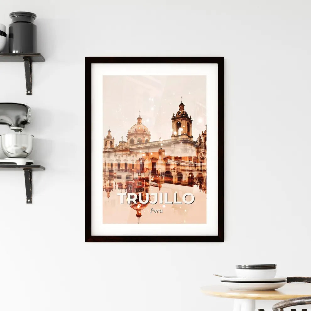 Trujillo Peru Double Exposure Skyline Poster Framed Print