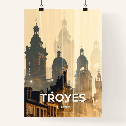 Troyes City Skyline Double Exposure Night Sky Poster Poster