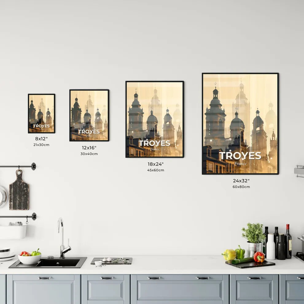 Troyes City Skyline Double Exposure Night Sky Poster Office Art