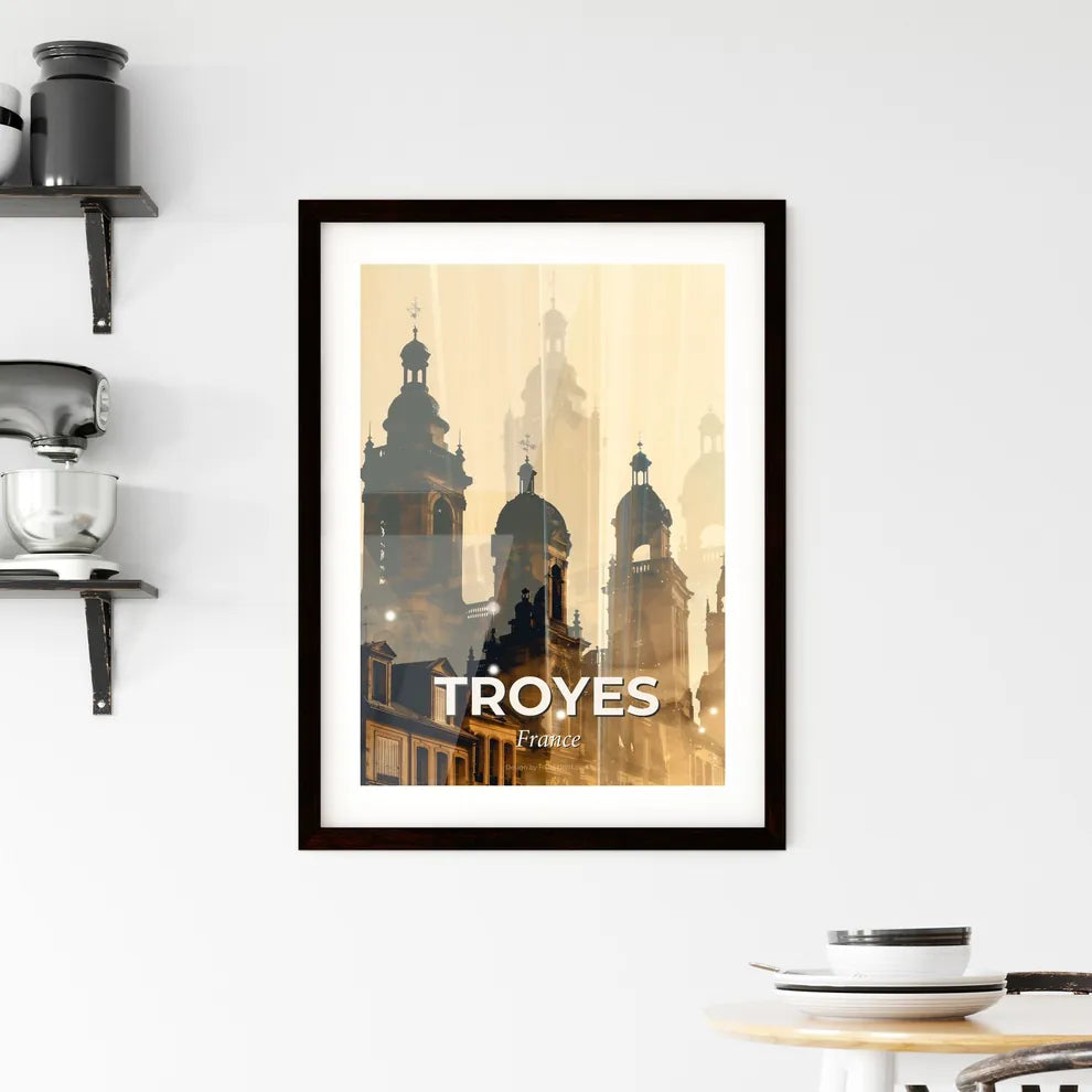 Troyes City Skyline Double Exposure Night Sky Poster Framed Print