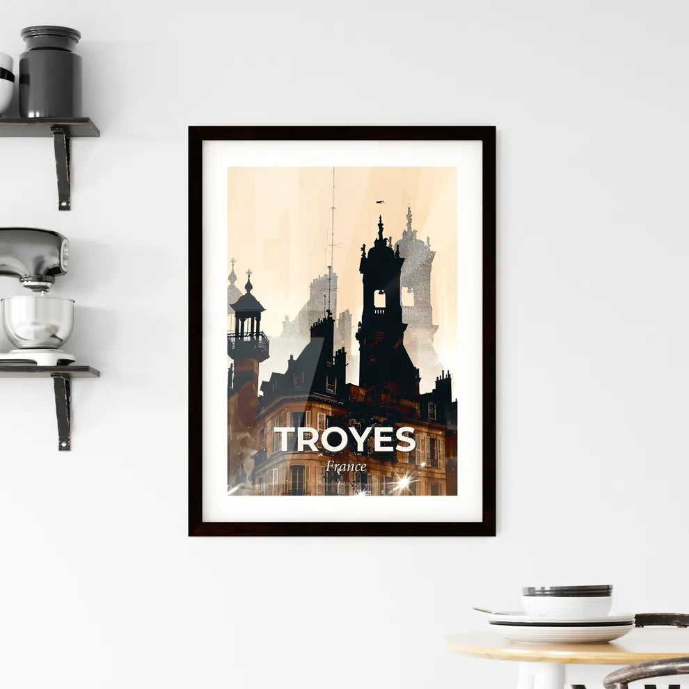 Troyes Skyline Double Exposure Composite Art Poster Framed Print
