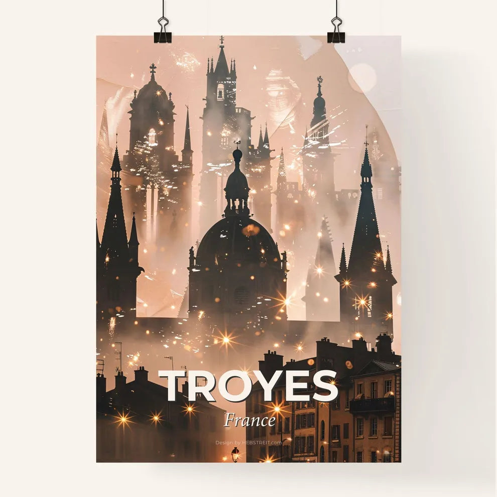 Troyes, France Skyline Double Exposure Composite Art Poster