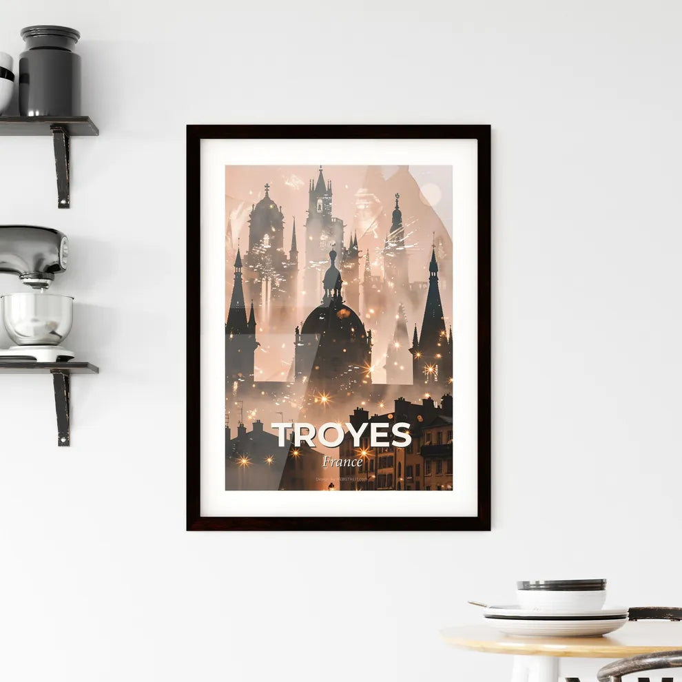 Troyes, France Skyline Double Exposure Composite Art Framed Print