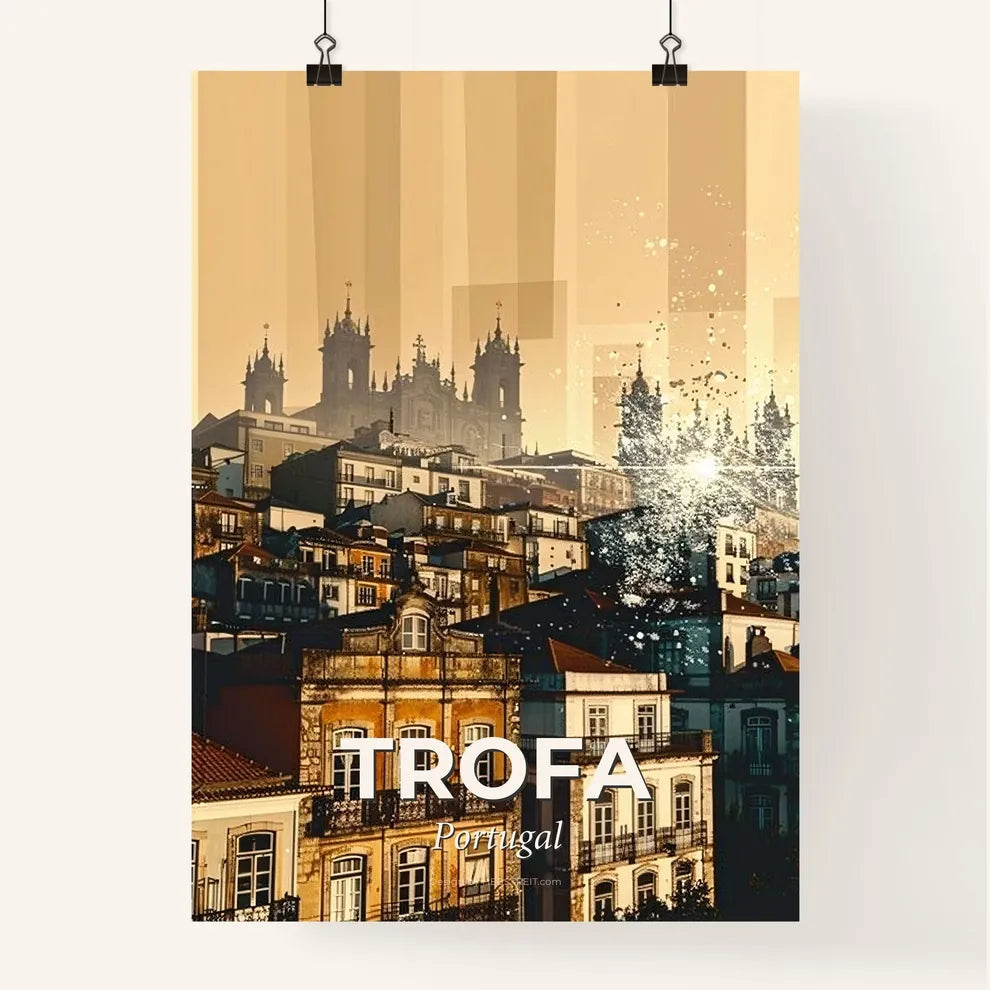 Trofa: Double Exposure Art Skyline, Beige Paper Background Poster