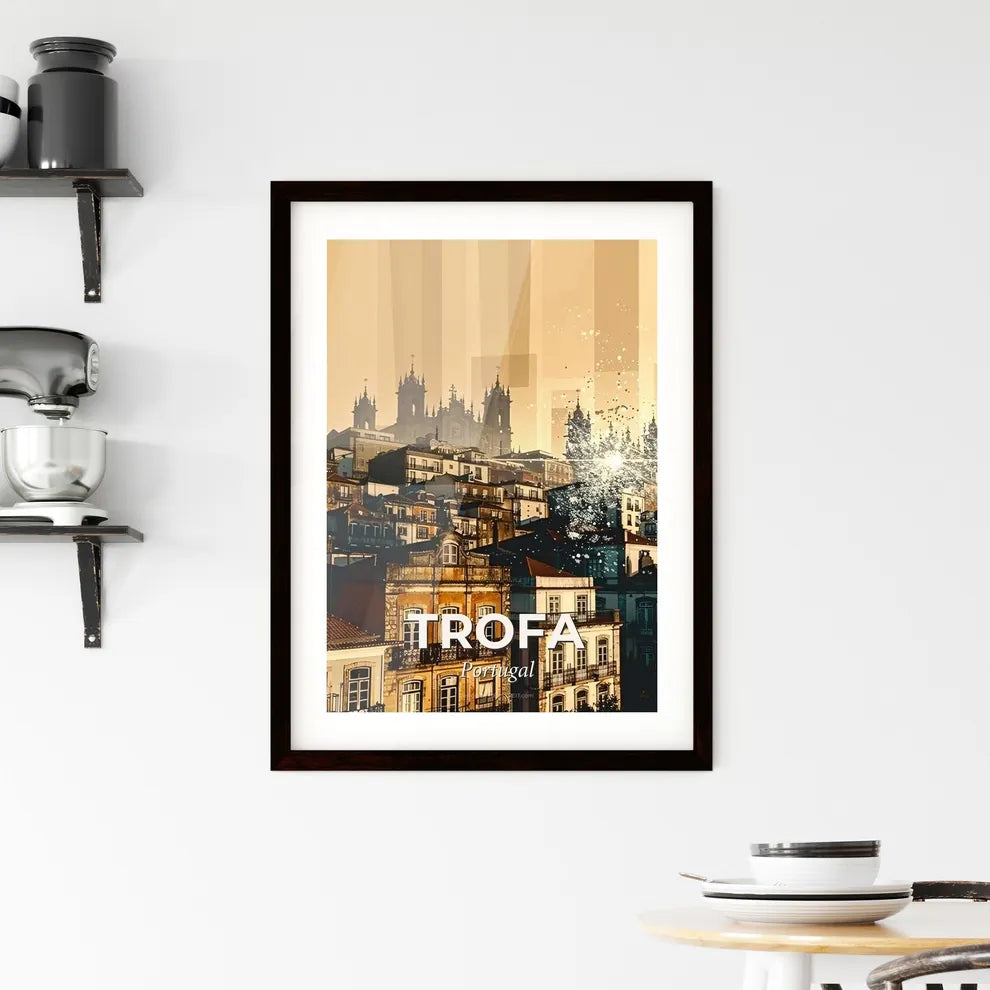 Trofa: Double Exposure Art Skyline, Beige Paper Background Framed Print