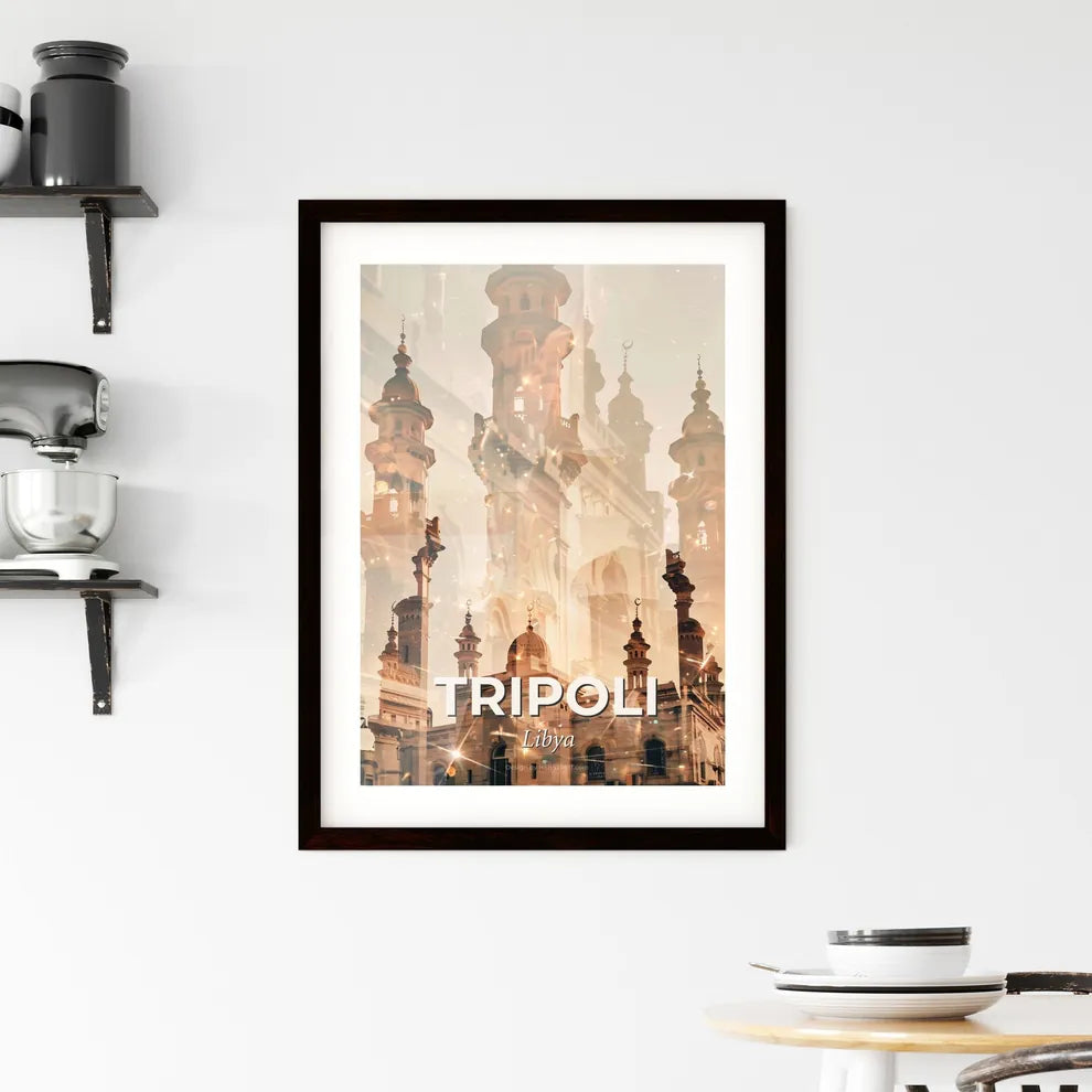 Tripoli Double Exposure Skyline Poster Art Framed Print