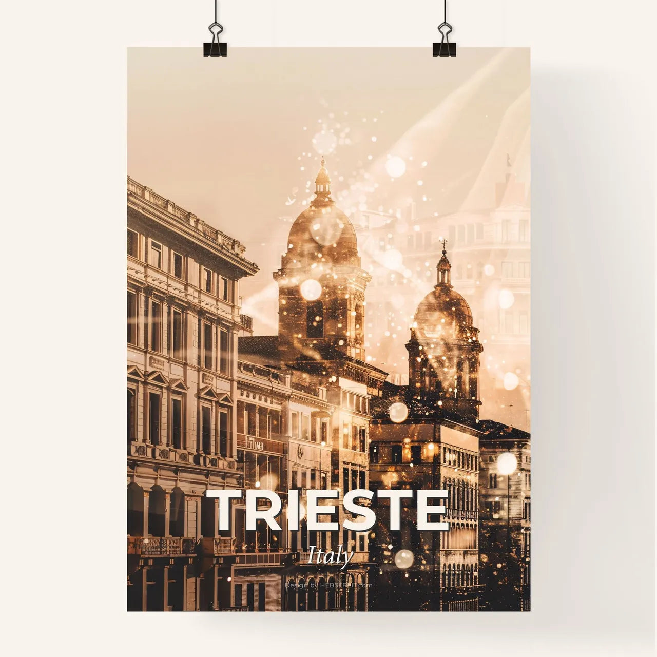 Trieste Skyline Cityscape Mosaic Poster Bright Beige Poster