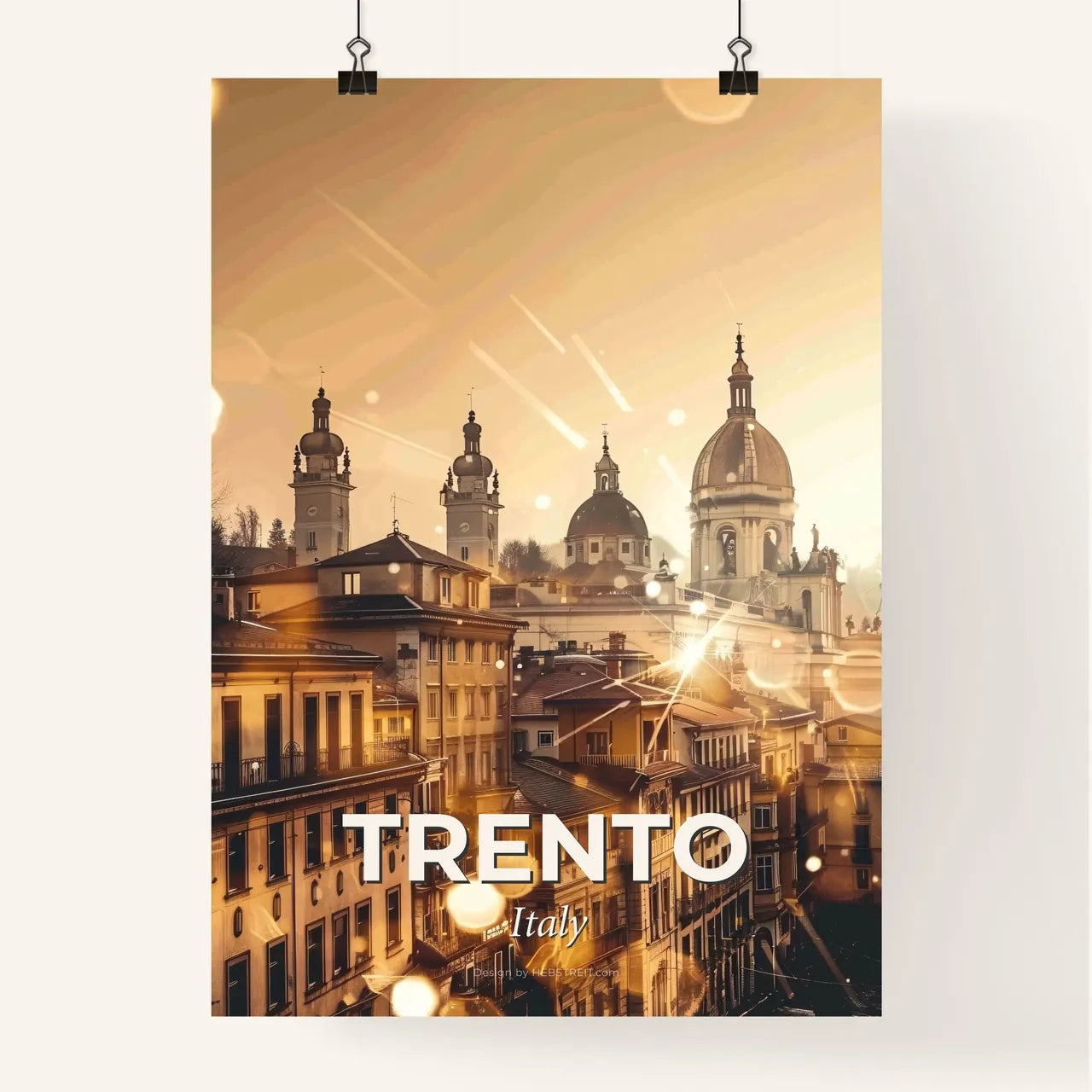 Trento Skyline Composite Art Beige Background Sparkles Poster