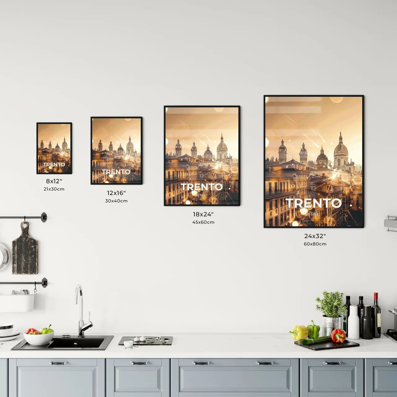 Trento Skyline Composite Art Beige Background Sparkles Office Art