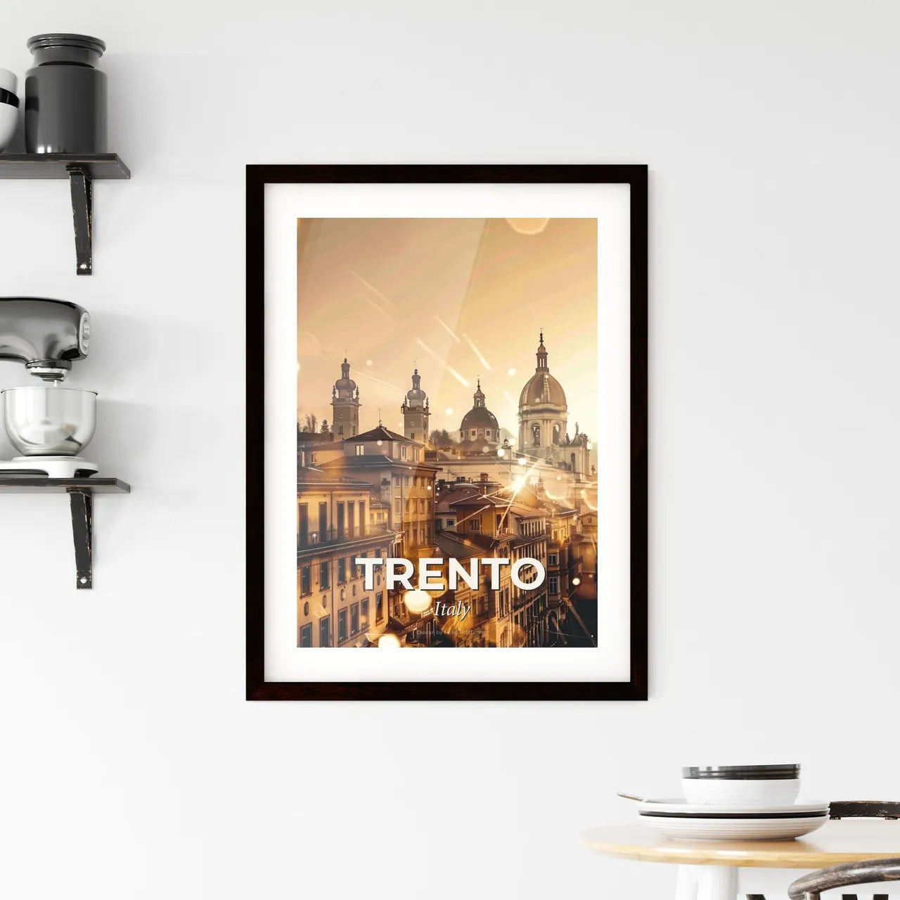 Trento Skyline Composite Art Beige Background Sparkles Framed Print