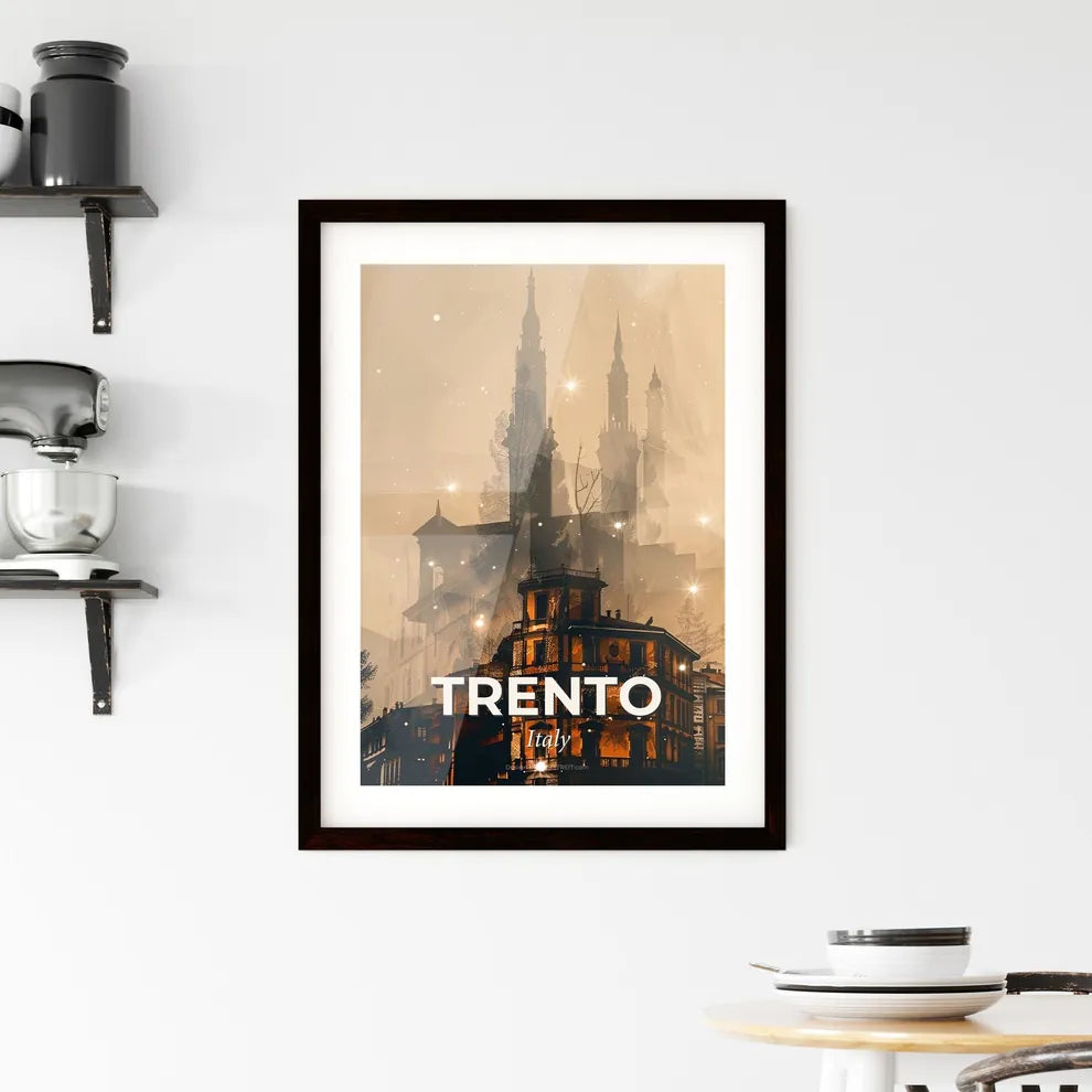 Trento Skyline: Double Exposure Cityscape Art Framed Print