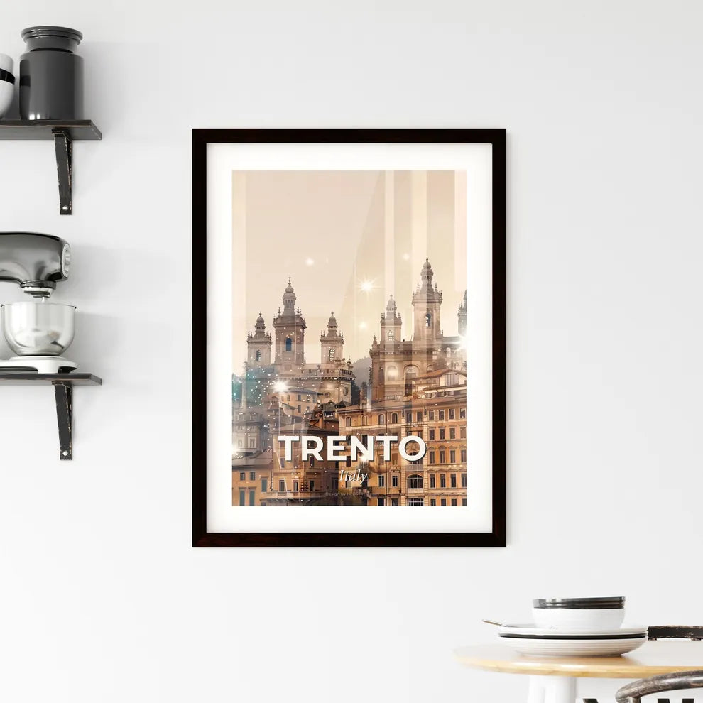 Trento Skyline Double Exposure City Art Poster Framed Print