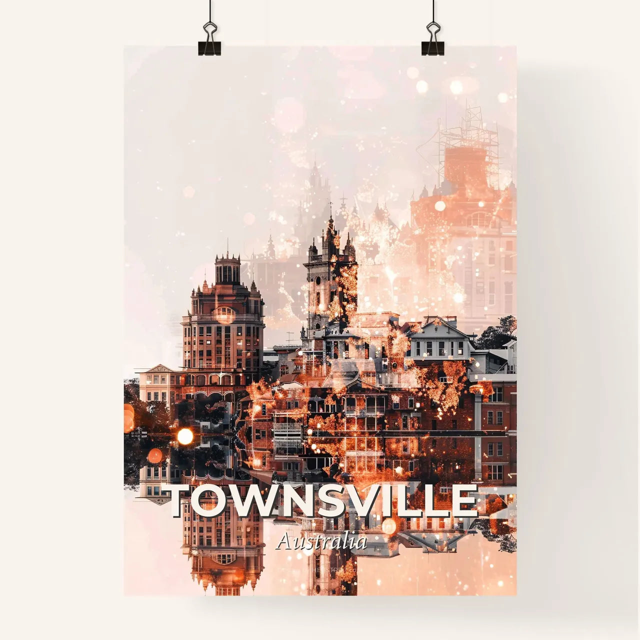 Townsville Poster: Urban Bokeh on Beige Poster