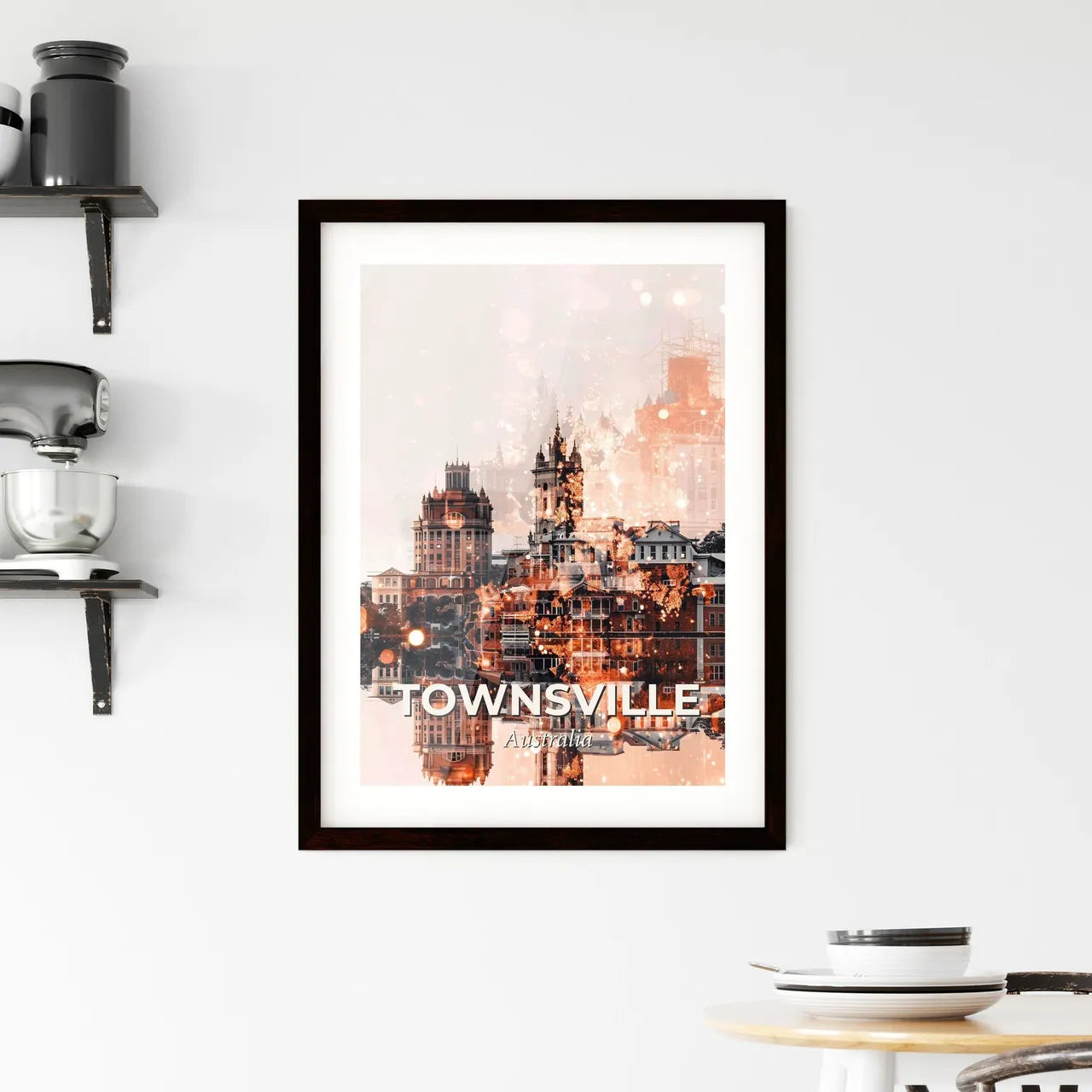 Townsville Poster: Urban Bokeh on Beige Framed Print