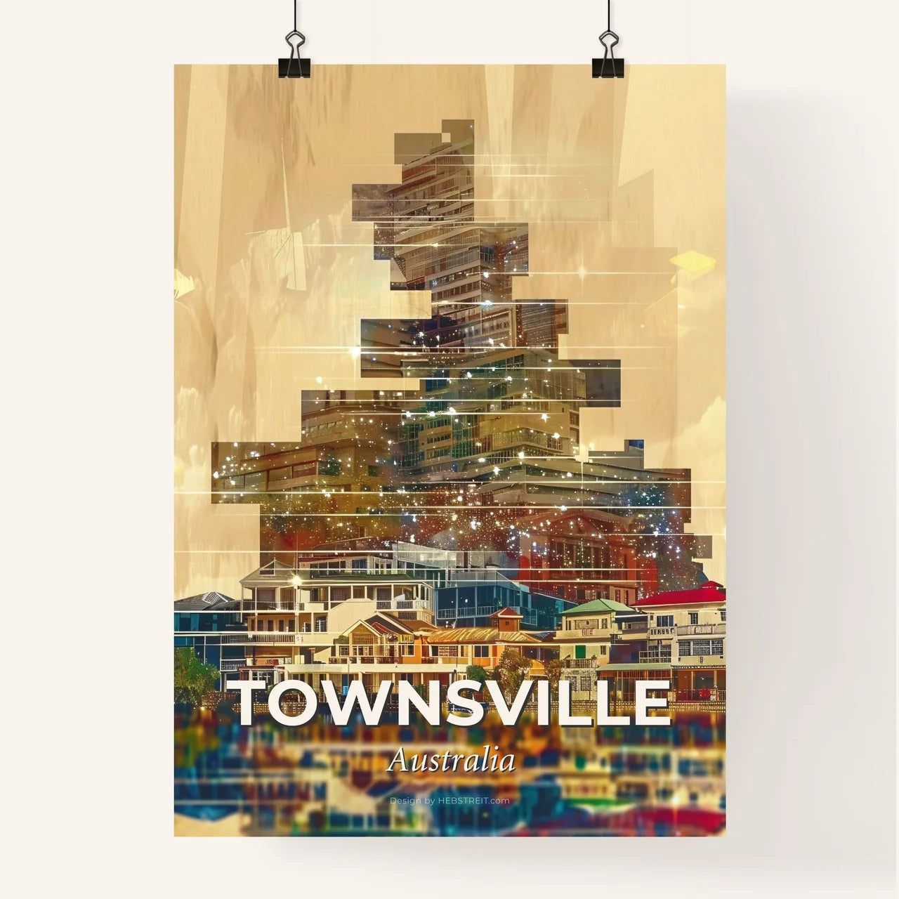 Townsville City Skyline Double Exposure Artwork Poster