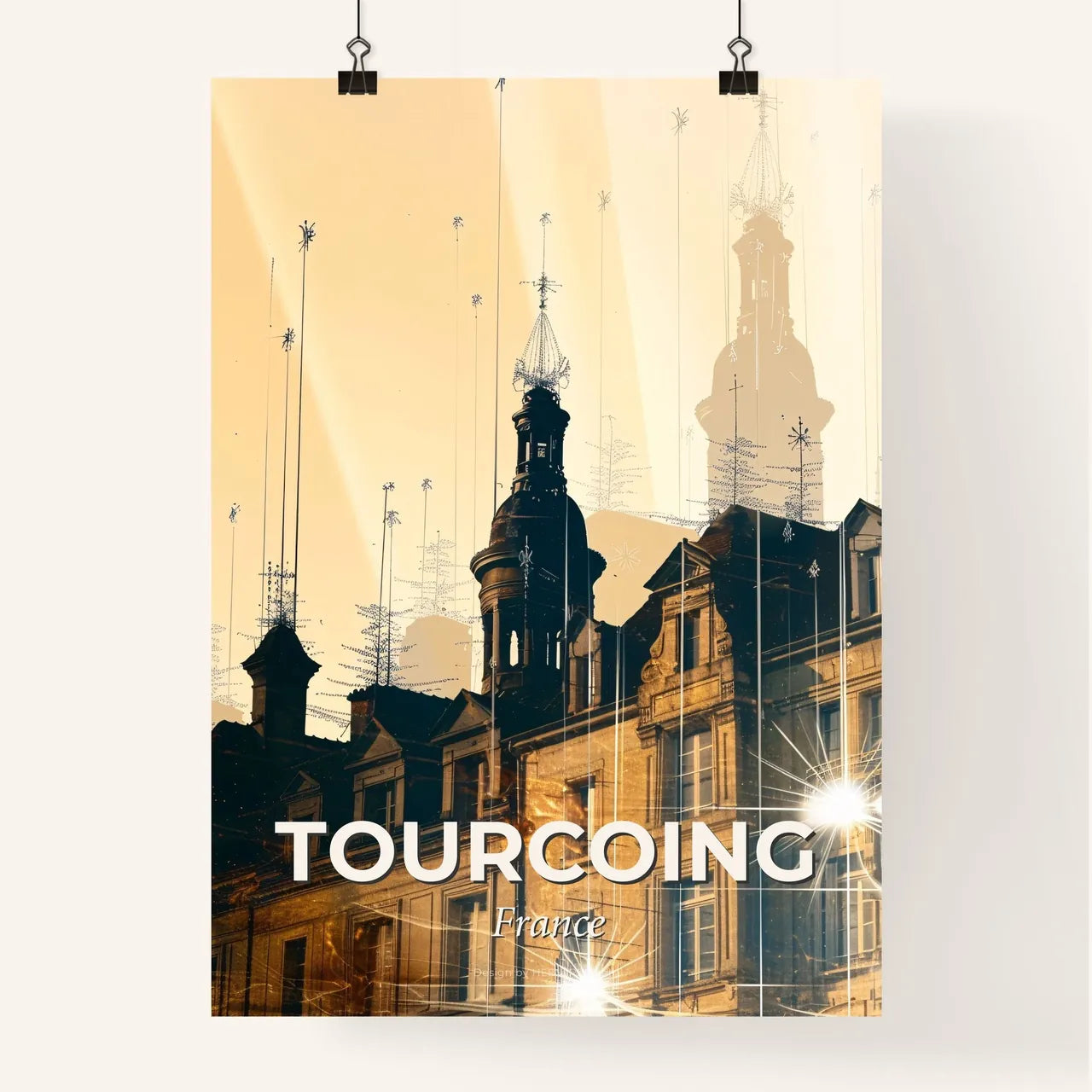 Tourcoing: Double Exposure Skyline Composite Art Poster