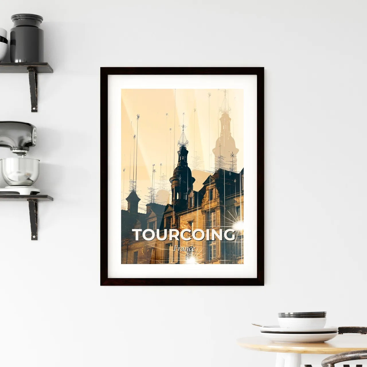 Tourcoing: Double Exposure Skyline Composite Art Framed Print