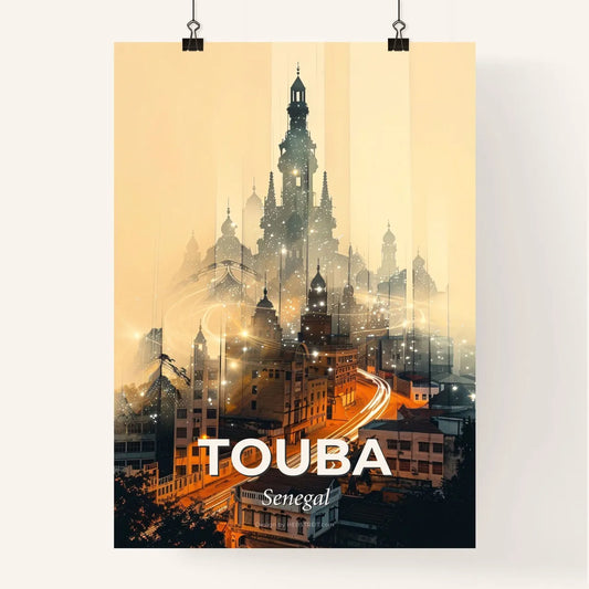 Touba Skyline Composite Art with Sparkling Icons Poster